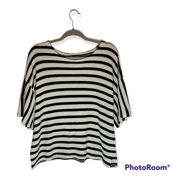 Madewell Sweaters - Madewell Striped Cream And Black Short Sleeve Sweater Size M
